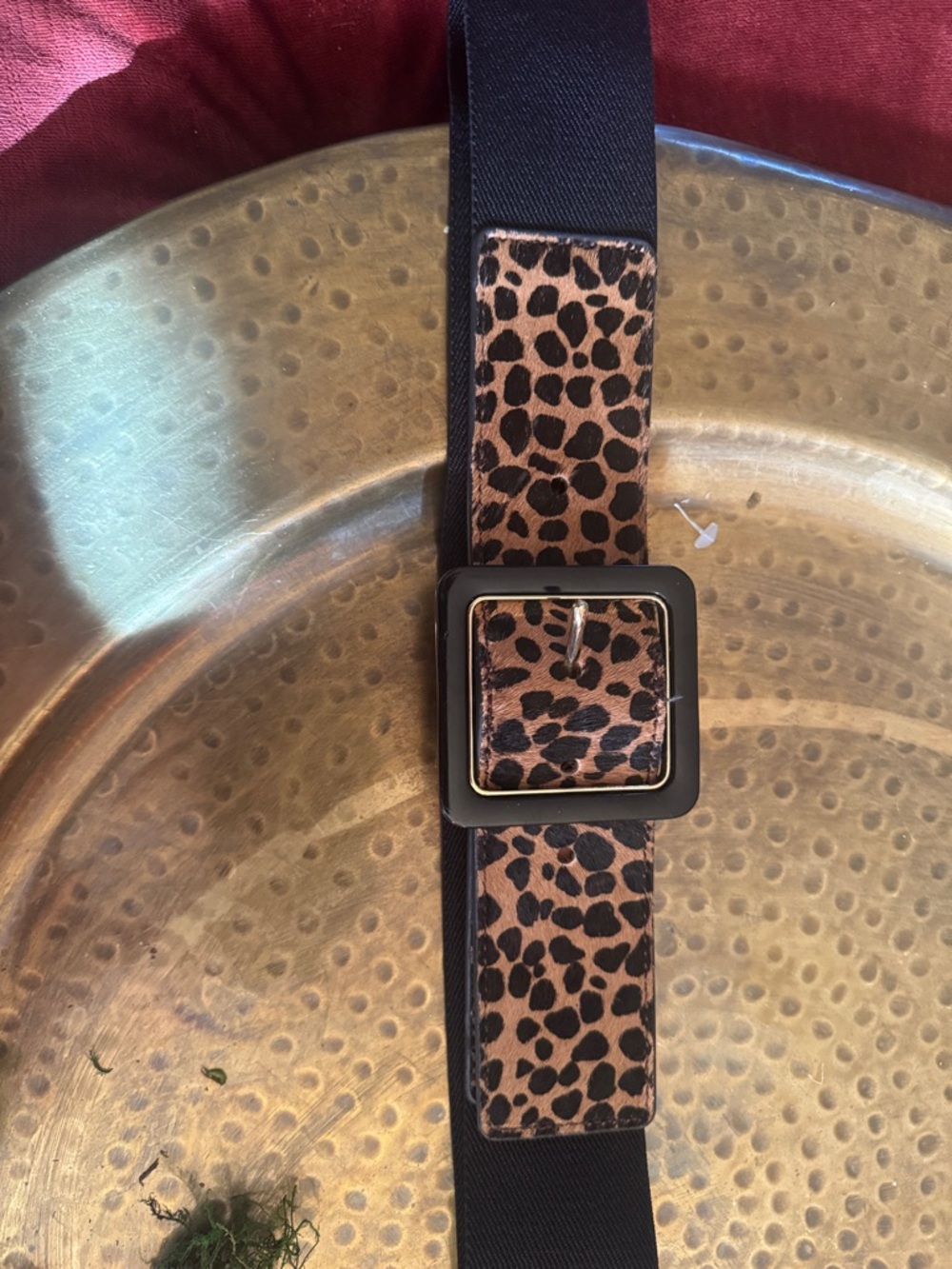 Nine West Leopard Accent Elastic Belt in Tan & Black